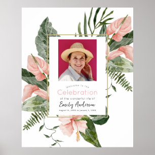 Poster Célébration de la vie florale tropicale rose de bi