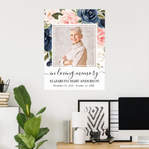 Poster Célébration de la vie Navy Fleurs roses Photo