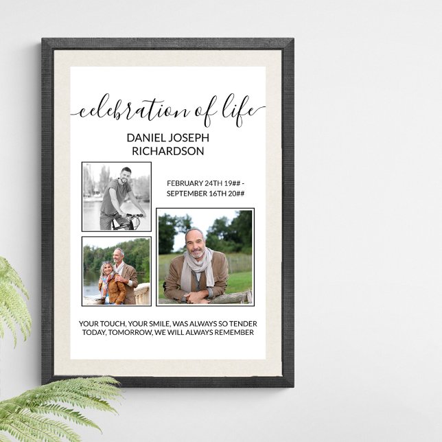 Poster Célébration de la vie Photo Collage Mémorial Verse (Funeral memorial poster to order professionally printed or as a printable digital download)