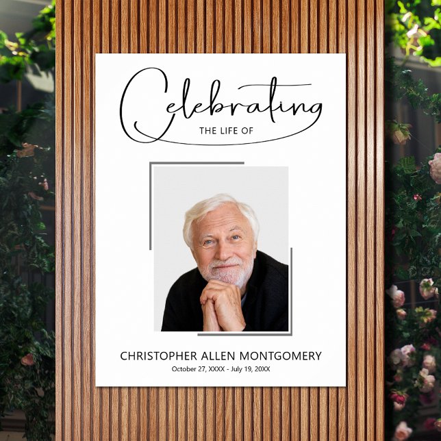 Poster Célébration de photo de souvenir de funérailles de (Celebration of Life photo memorial funeral poster - INSTANT DOWNLOAD or PRINTED (framed, too))