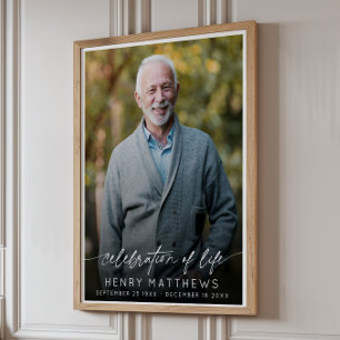 Poster Célébration élégante de la vie Script Photo Funéra