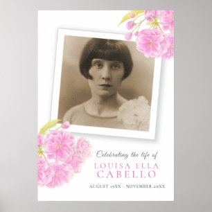 Poster Célébration funéraire de la vie en fleurs roses ph