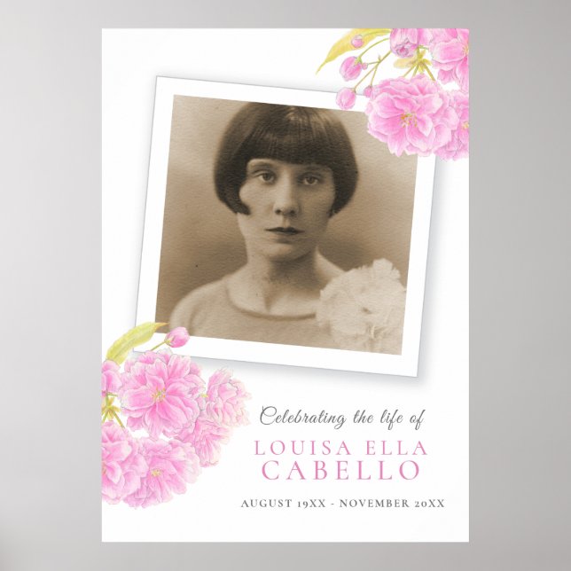 Poster Célébration funéraire de la vie en fleurs roses ph (Devant)