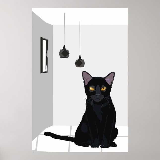 Poster Célèbre chat noir aux yeux orange (Devant)
