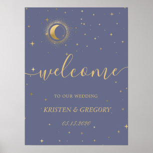Poster céleste croissant d'or Mariage Bienvenue