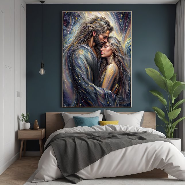 Poster Céleste Embrace Romantique Starry Night Art (Créateur téléchargé)