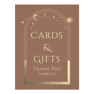 Poster Céleste Mocha Gold Sun Moon Stars Cartes et cadeau