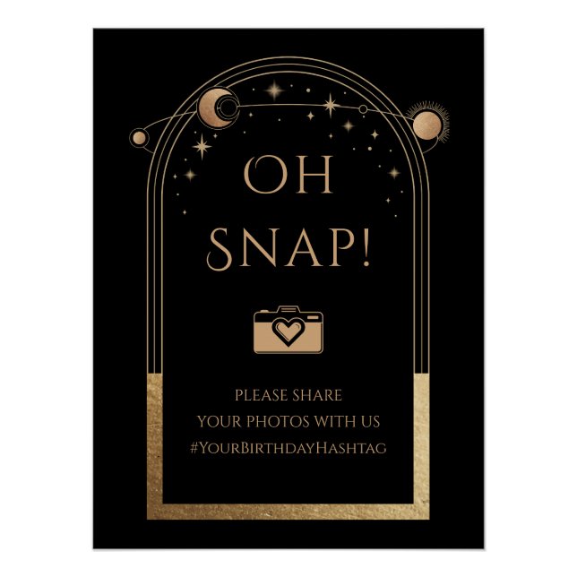 Poster Céleste Noir Or Soleil Lune Étoiles Oh Snap (Devant)