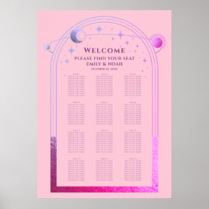 Poster Céleste rose violet soleil Lune étoiles Mariage