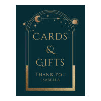 Céleste Vert Or Soleil Lune Étoiles Cartes et cade