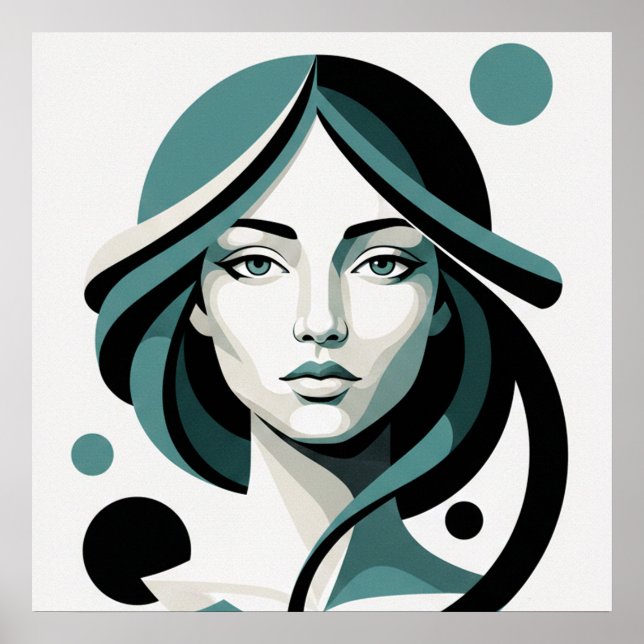 Poster Celestial Flow: Minimalist Teal Portrait (Devant)