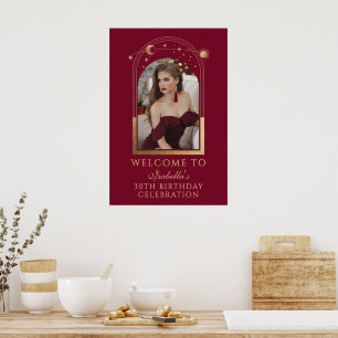 Poster Celestial Red Gold 30th Birthday Welcome