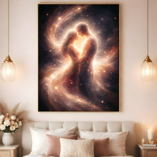 Poster Celestial Union – Abstract Cosmic Couple Art