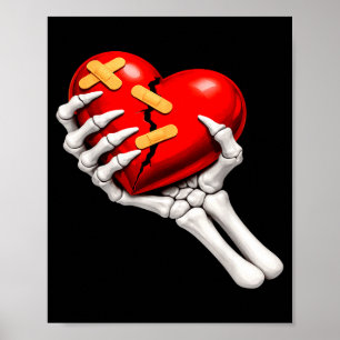Poster Célibataire anti Saint-Valentin squelette et au cœ