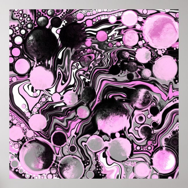 Poster Cellules d'art fluides en marbre rose et noir Mode (Devant)