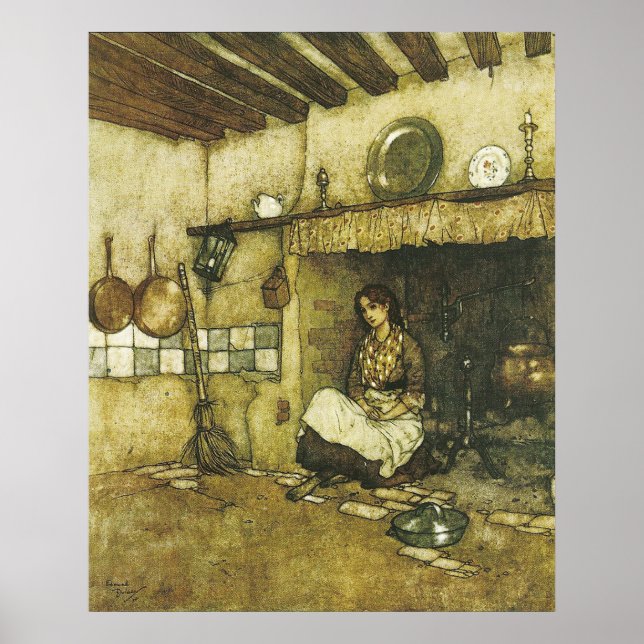 Poster Cendrillon assis dans les cendres par Dulac Imprim (Devant)