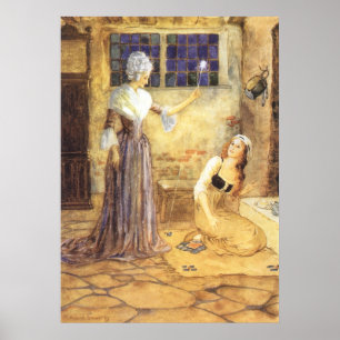 Poster Cendrillon de conte de fée vintage avec Fairy Gomè