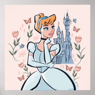 Poster Cendrillon et Château Badge stylisé