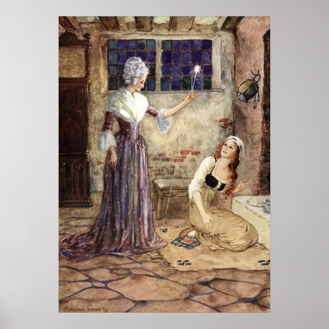 Poster Cendrillon et fée mère - Millicent Sowerby (Devant)