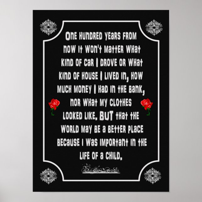 Poster Cent ans à partir d'aujourd'hui Poème - l'art impr (Devant)