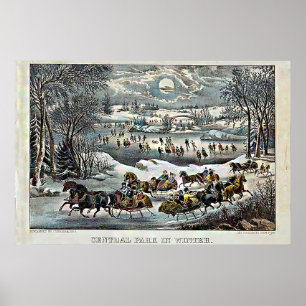 Poster Central Park en hiver Currier & Ives
