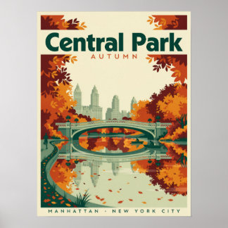Poster Central Park Manhattan New York City Automne Pont
