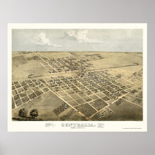 Poster Centralia, carte panoramique de l'IL - 1867