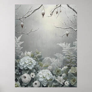 Poster Centre de table en fleurs d'hydrangea blanc hivern