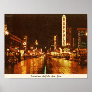 Poster Centre-ville Buffalo NY la nuit Vintage