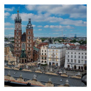 Poster Centre-ville de Cracovie d'en haut en Pologne
