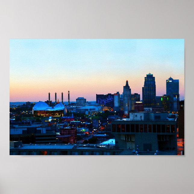 Poster Centre-ville de Kansas City à Sunset (Devant)