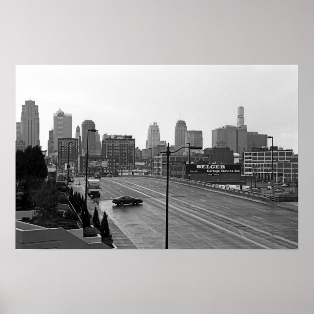 Poster Centre-ville de Kansas City Skyline - Photo noir e (Devant)