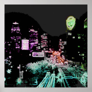 Poster Centre-ville psychédélique de Kansas City