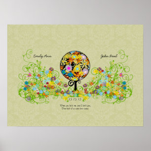 Poster Cercle d'amour de l'arbre fleuri de mariage de la