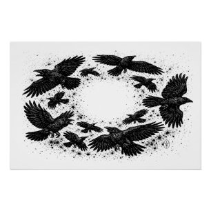 Poster Cercle de Corbeaux – Illustration Haunted Ink