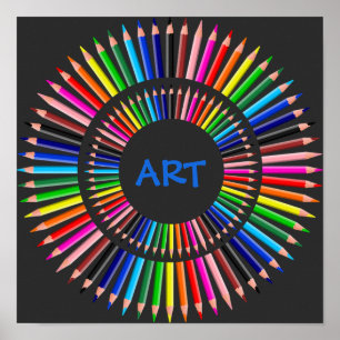 Poster Cercle de crayons colorés, professeur d'art, arti