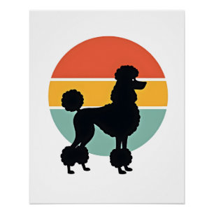 Poster Cercle de silhouette de chien rétro coucher de sol