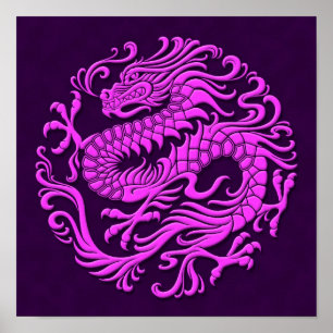 Poster Cercle traditionnel de dragon chinois violet