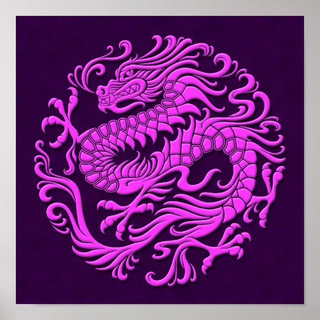 Poster Cercle traditionnel de dragon chinois violet (Devant)