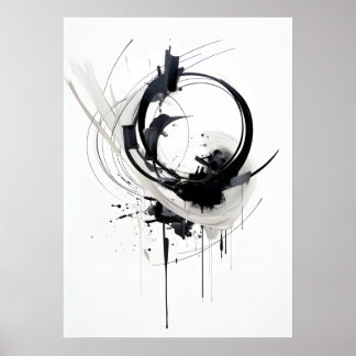 Poster Cercle Zen Abstrait noir et blanc