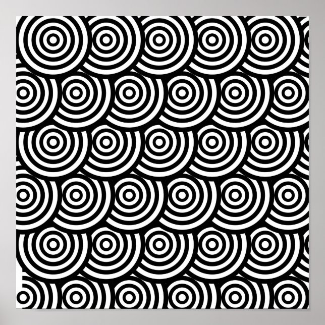 Poster Cercles Abstraits noirs et blancs Wavy (Devant)