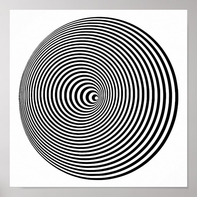 Poster Cercles concentrés noirs et blancs Hypnotiques (Devant)