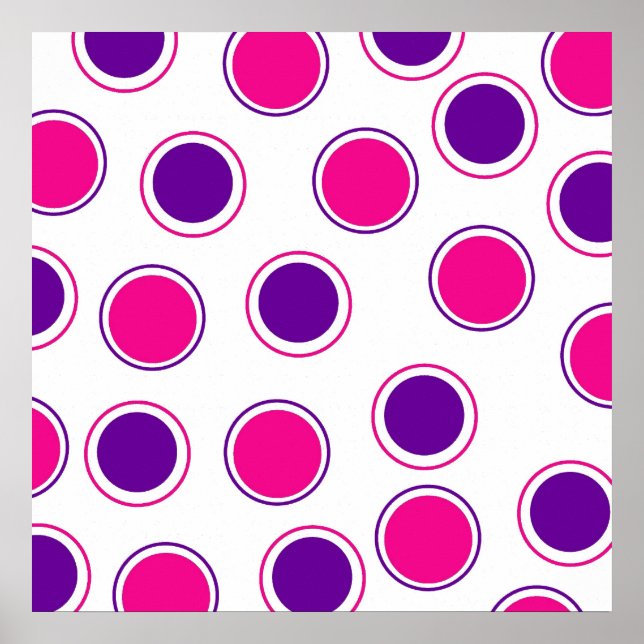 Poster Cercles concentrés Pois roses et violets chauds (Devant)