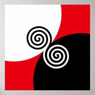Poster Cercles de spirale abstraits sur fond noir rouge e
