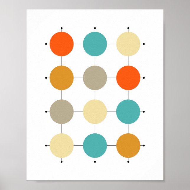 Poster Cercles en bronze à crème turquoise orange sur gri (Devant)