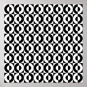 Poster Cercles funky géo noir et blanc