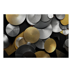 Poster Cercles géométriques modernes en or et argent
