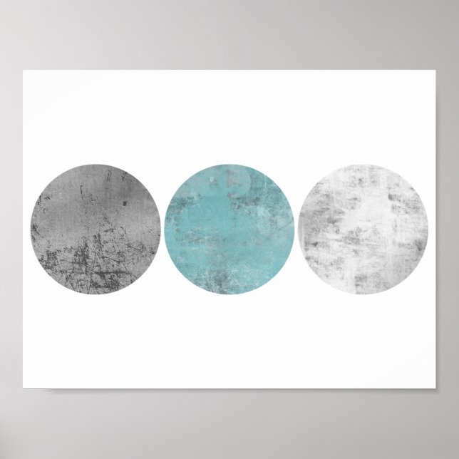 Poster Cercles géométriques turquoises et gris (Devant)