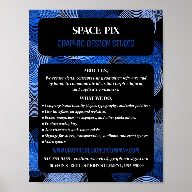 Poster Cercles Graphiques Bleus, Graphic Designer publici (Devant)