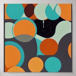 Poster Cercles rétro orange et turquoise